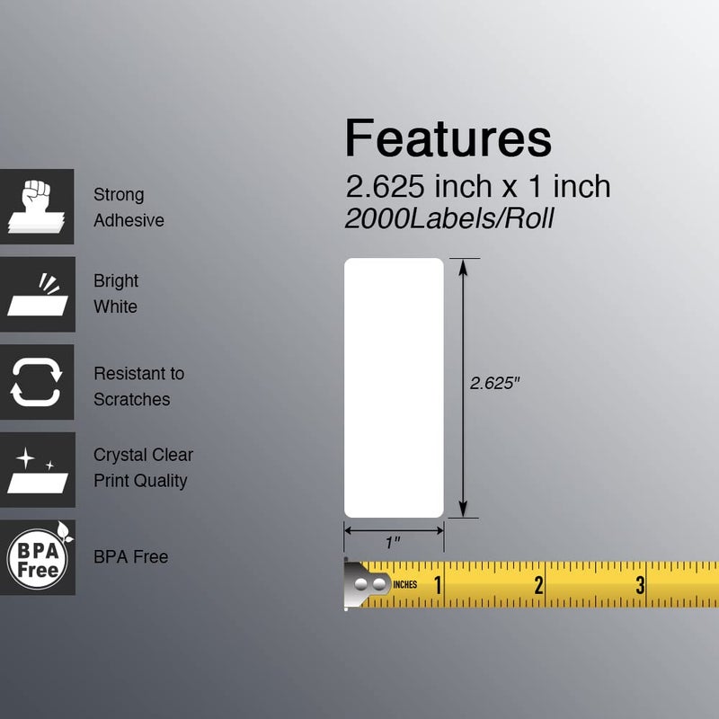 BETCKEY - 2.625" x 1" (67 mm x 25 mm) File Folder & Address Labels Compatible with Zebra & Rollo Label Printer,Premium Adhesive & Perforated [2 Rolls, 4000 Labels] - Image 2